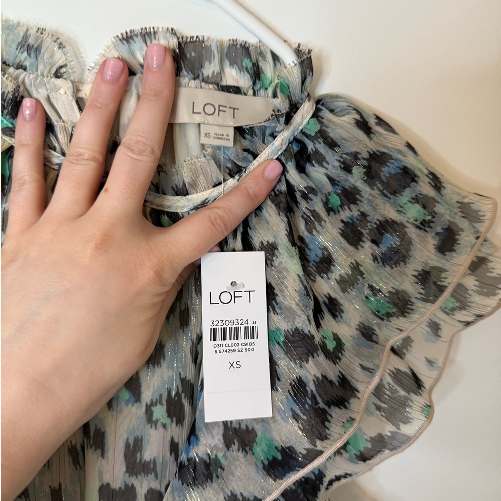 Loft Shimmer Leopard Print Ruffle Sleeve Top - Picture 6 of 8